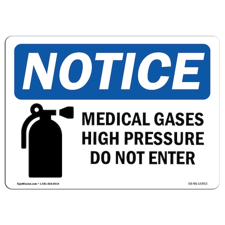 Signmission OSHA Notice Sign, 12" H, 18" W, NOTICE Medical Gases High Pressure Sign With Symbol, Landscape OS-NS-D-1218-L-15953
